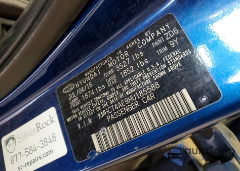 2017 Hyundai Accent Se z USA, uszkodzony, nr VIN KMHCT4AE9HU185588